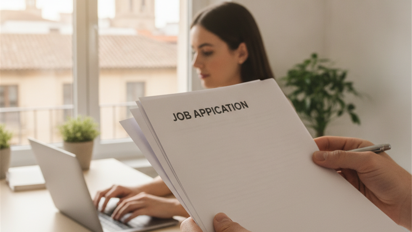 Persona revisando documentos de solicitud de empleo