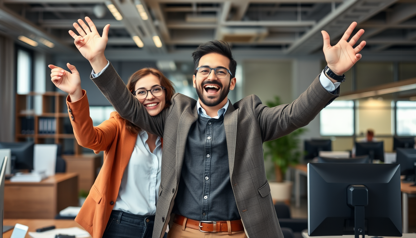 profesional español celebrando haber conseguido un empleo