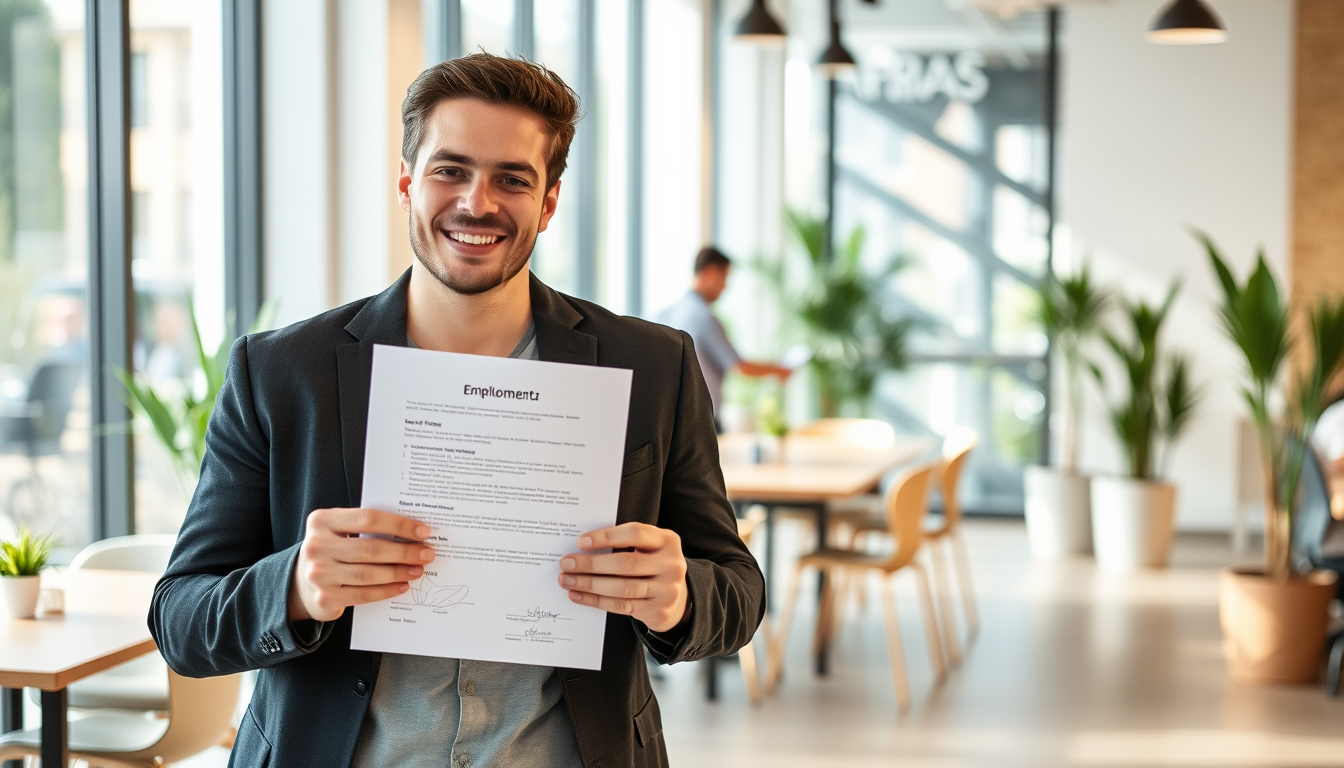 Persona feliz tras conseguir un nuevo empleo en España