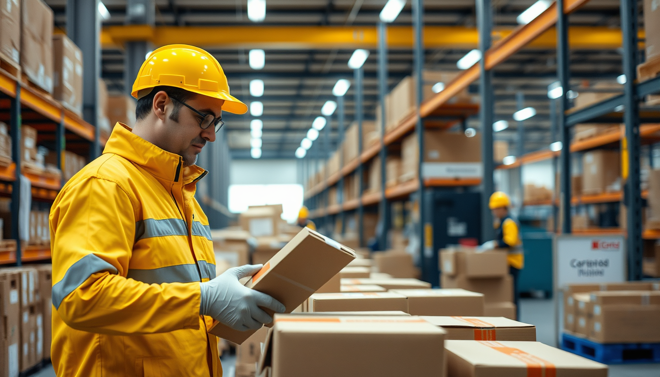 Personal de Correos clasificando paquetes en un almacén logístico en España