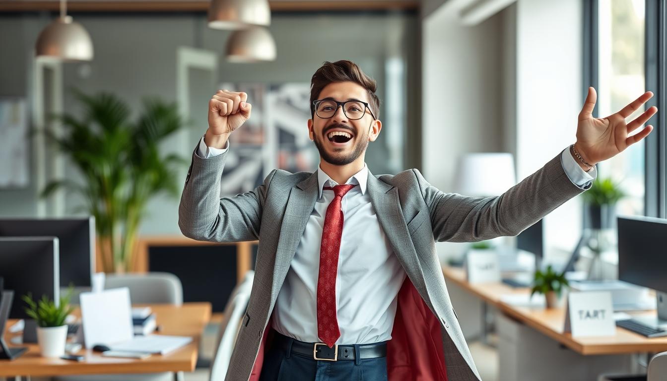 Profesional español celebrando haber conseguido un empleo