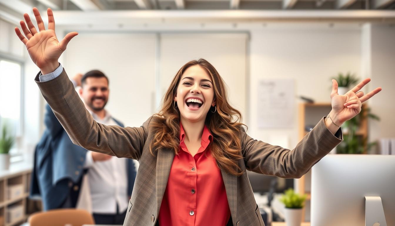 profesional español celebrando conseguir empleo