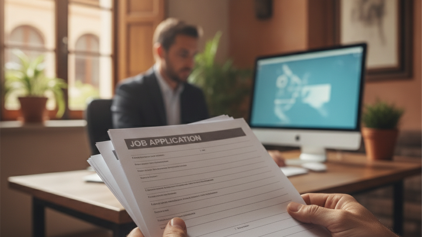 documentos de solicitud de empleo en manos de un candidato