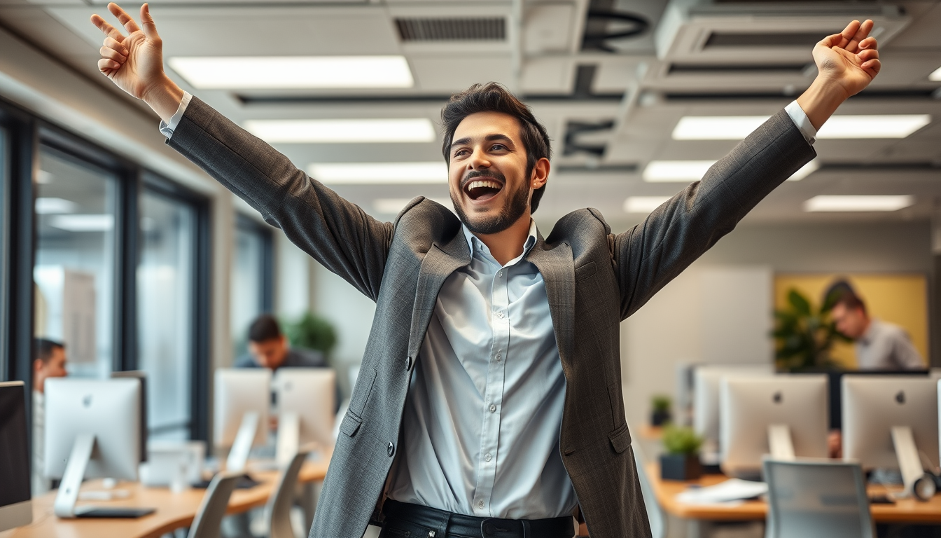 profesional español celebrando haber conseguido trabajo