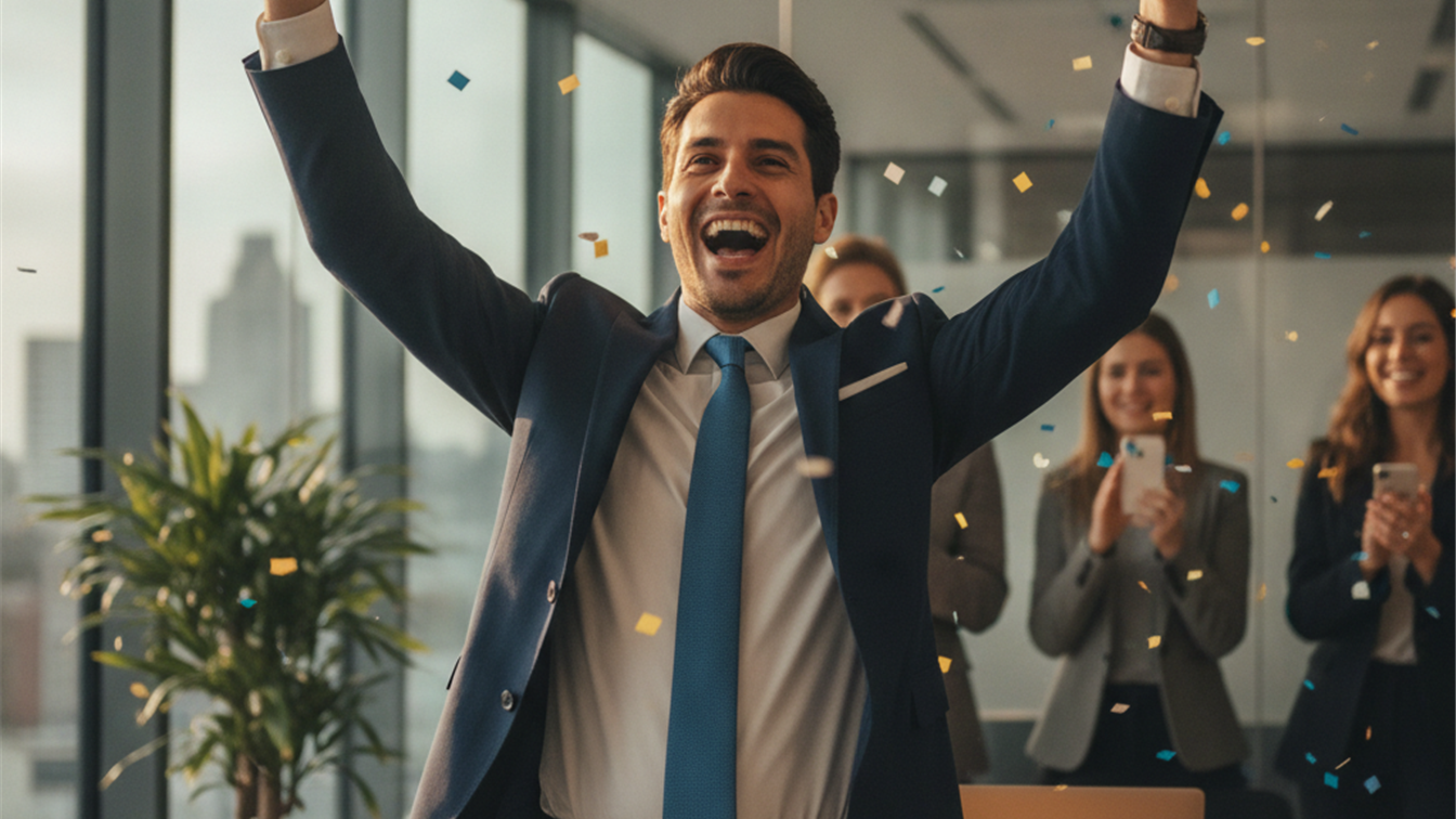 profesional español celebrando conseguir empleo
