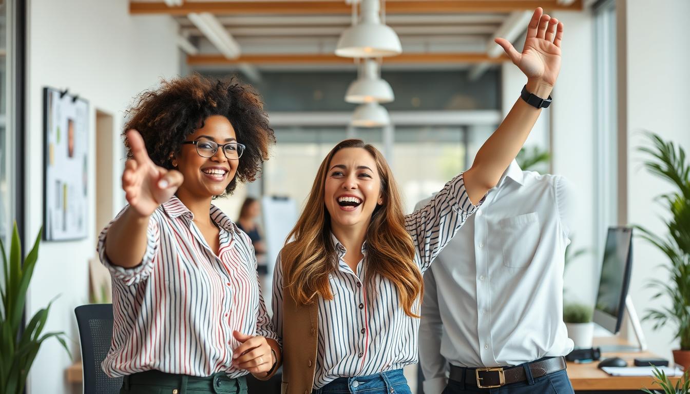 Profesional celebrando conseguir empleo en España