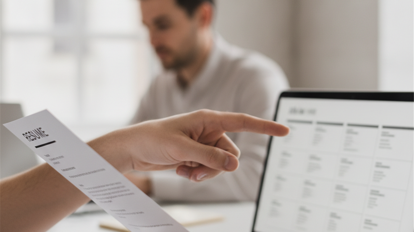 persona buscando empleo con curriculum y ordenador