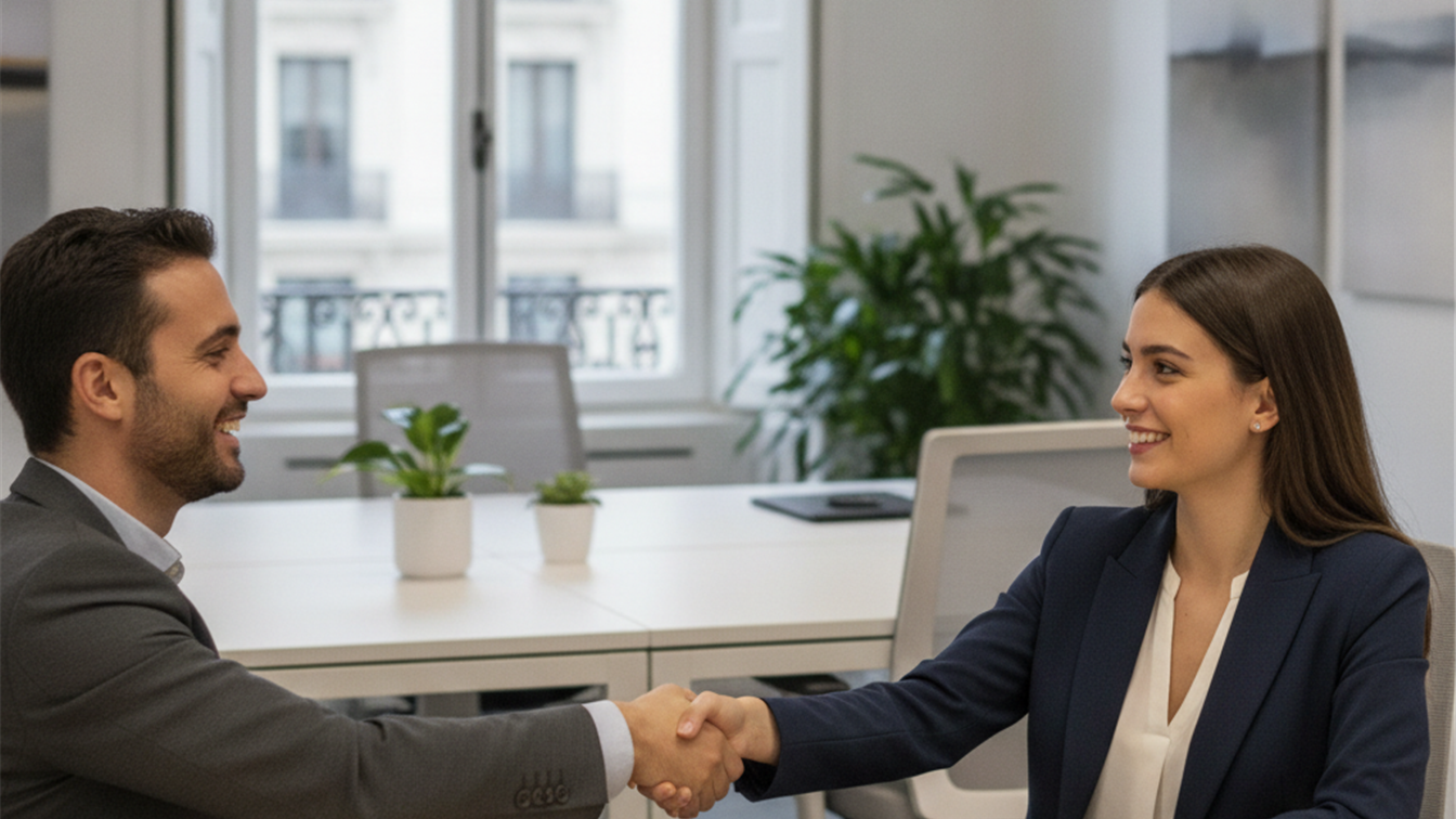 Entrevista de trabajo en oficina corporativa en España