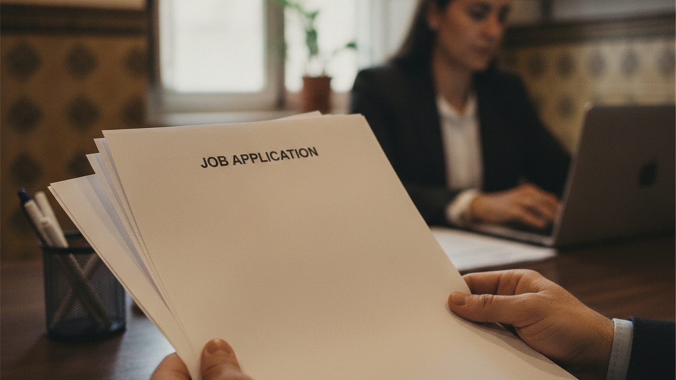 documentos de solicitud de empleo en manos de una persona