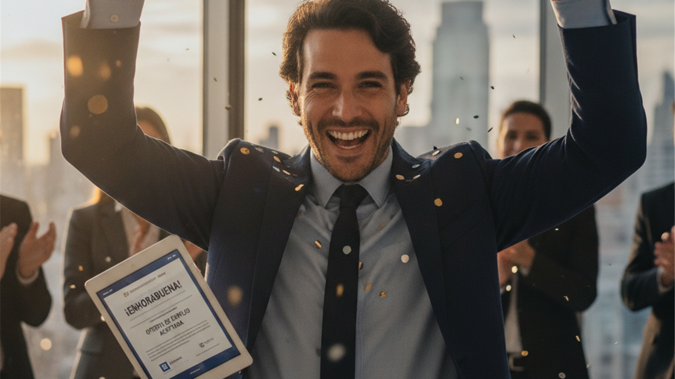 persona revisando documentos de una oferta de empleo en España