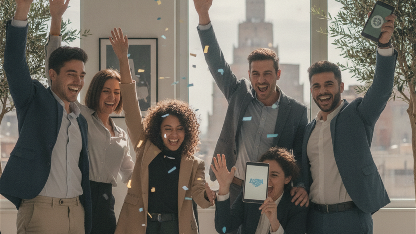 Trabajadores en Espana celebrando ofertas de empleo