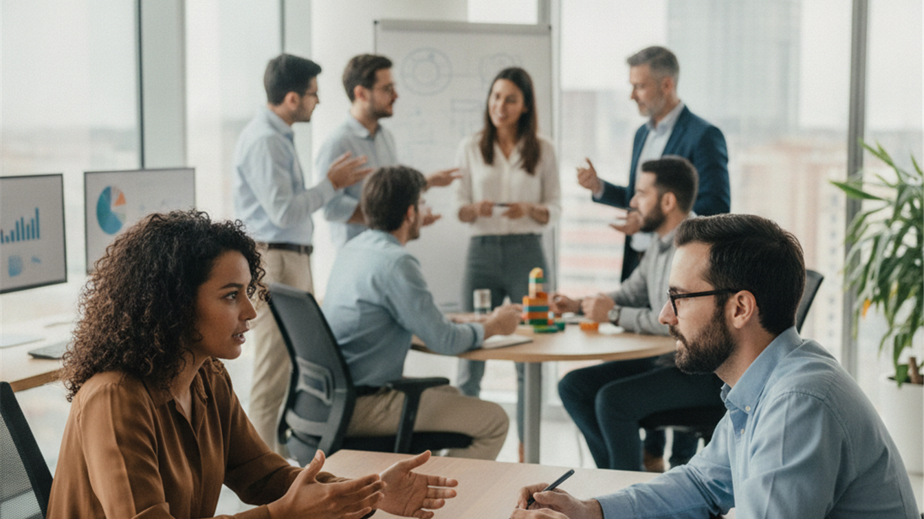 entrevista de trabajo y formacion en equipo en oficina espanola