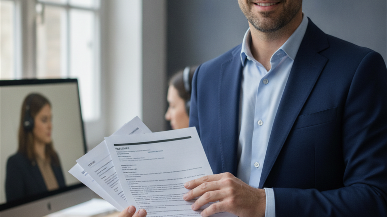 documentos y curriculum en manos de un profesional en oficina