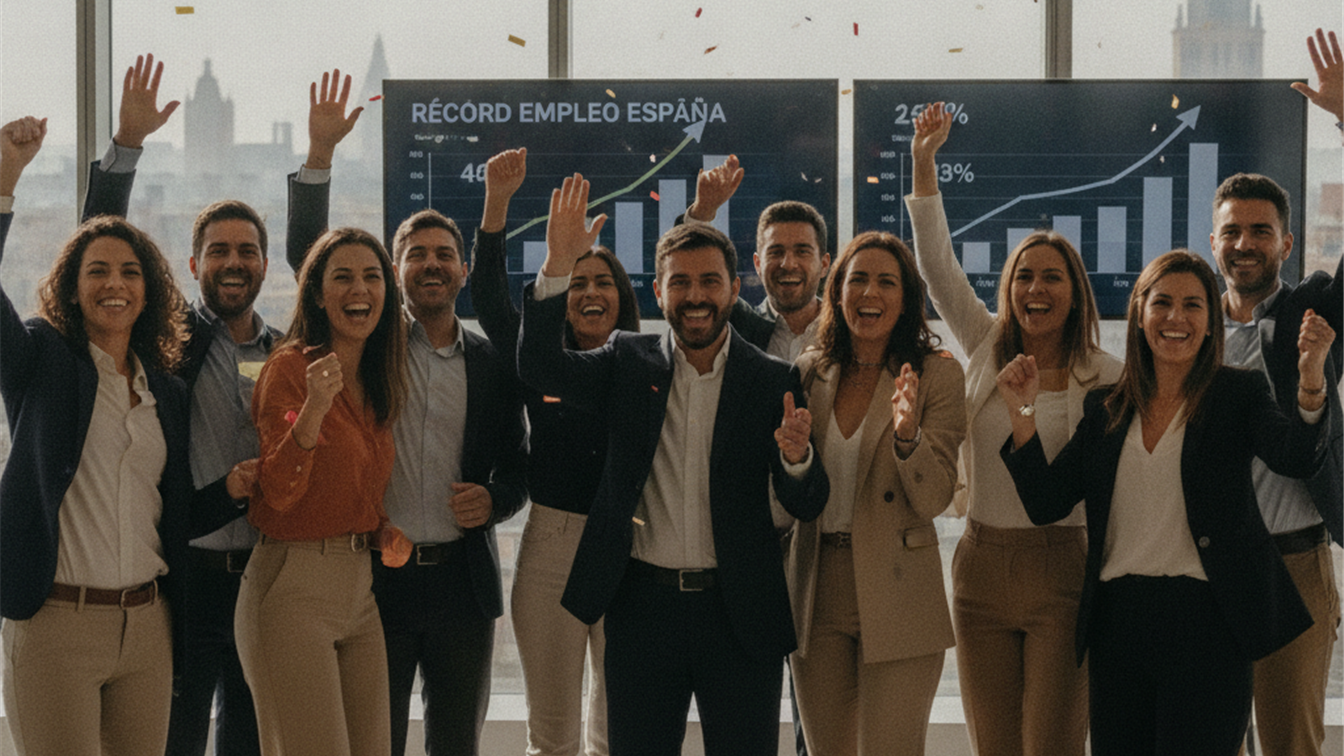trabajadores en oficina revisando ofertas de empleo en España