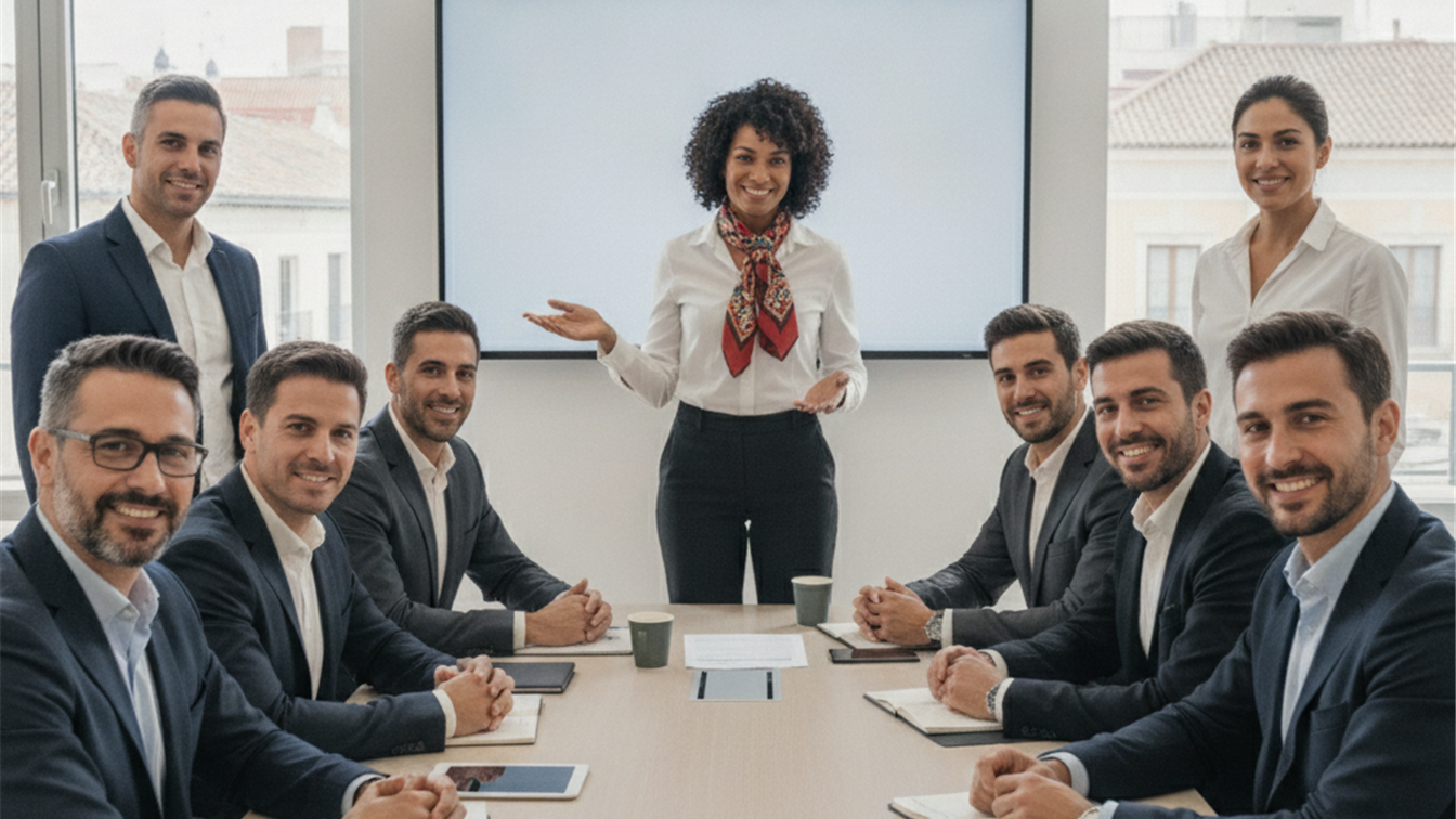 Profesionales del turismo en reunión de equipo en España