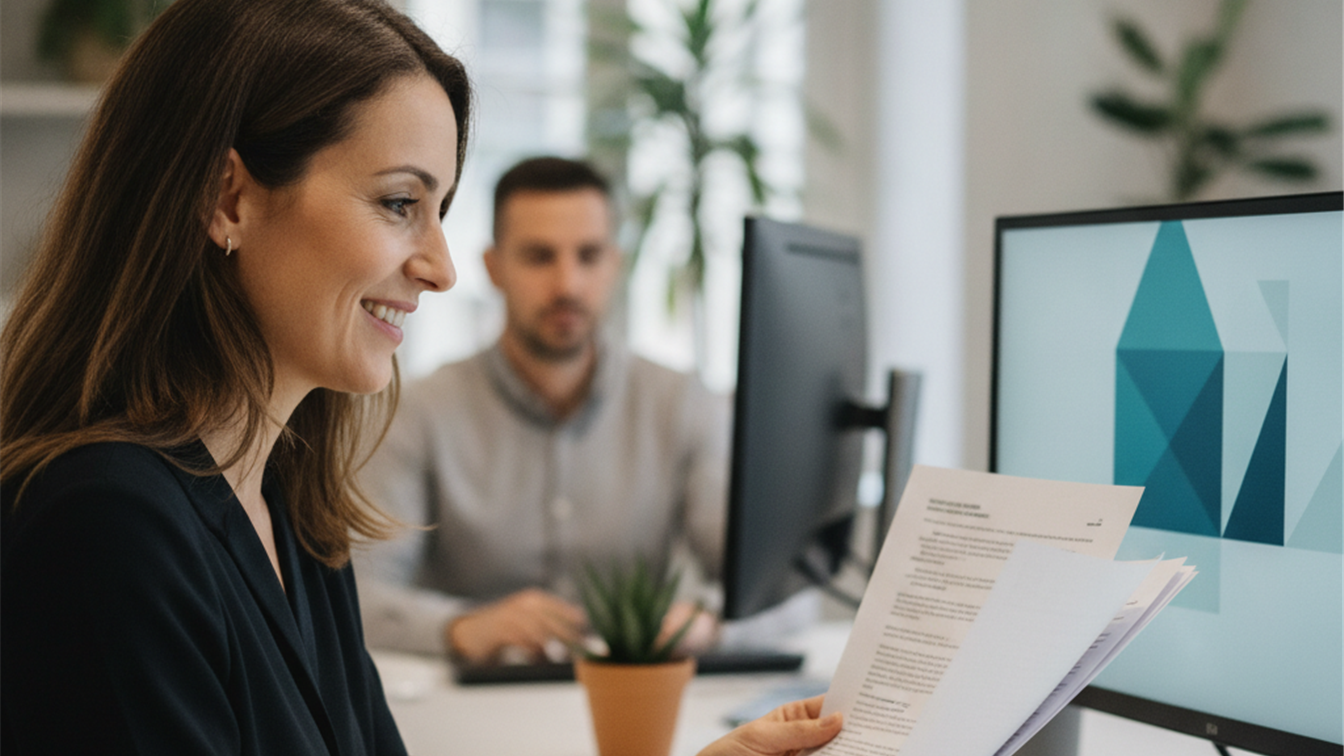 Trabajador revisando documentos de empleo en oficina española 2026