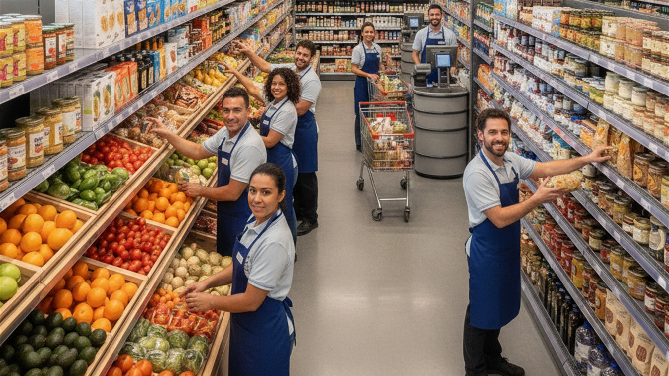 empleados de supermercado trabajando en España