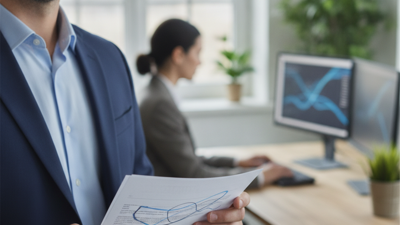 persona con contrato de trabajo en oficina España