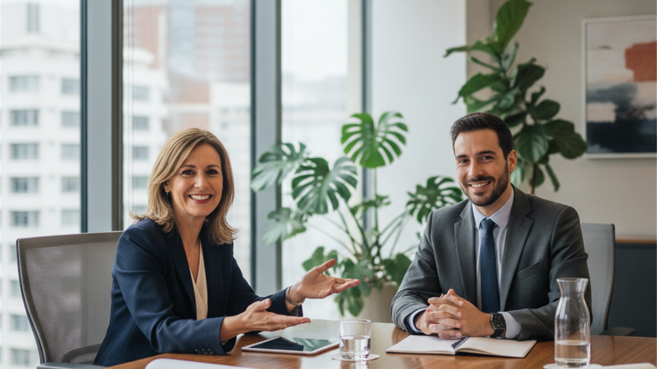 Entrevista de trabajo en oficina moderna de empresa española