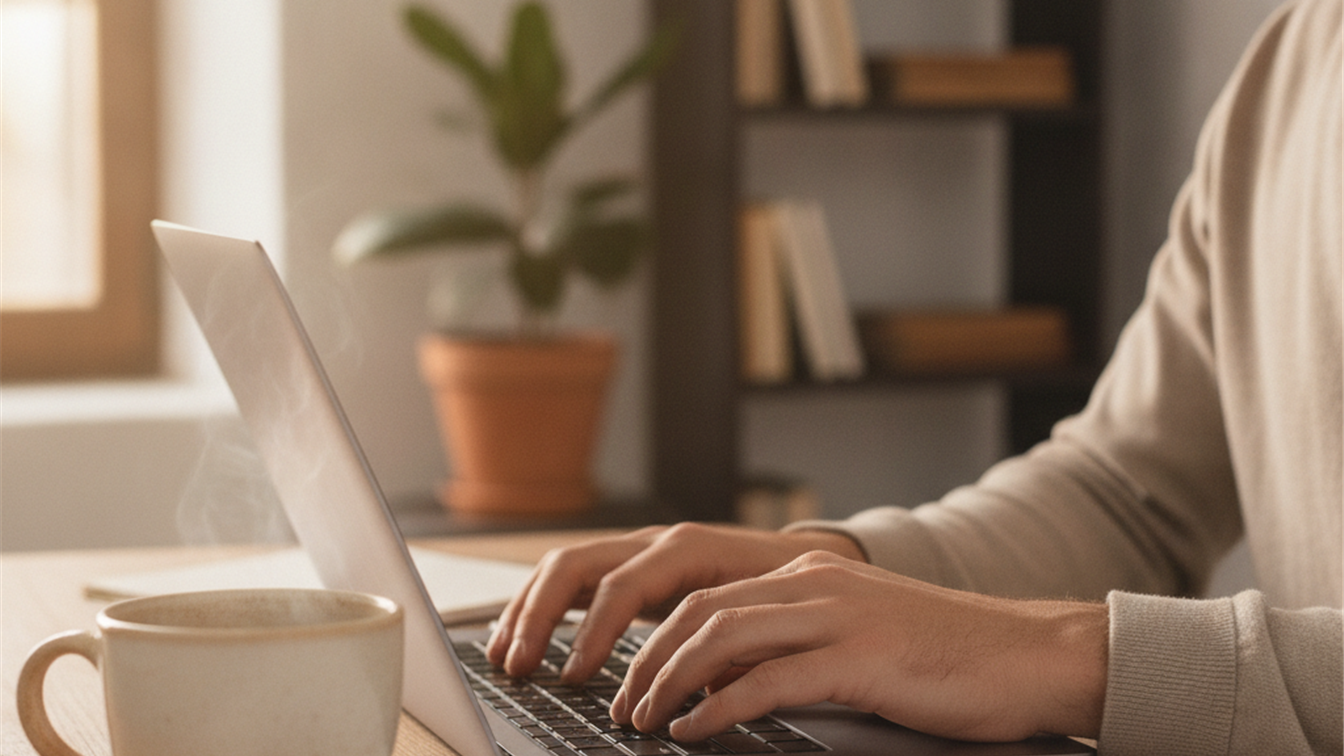 Persona trabajando desde casa con laptop en España, teletrabajo 2026