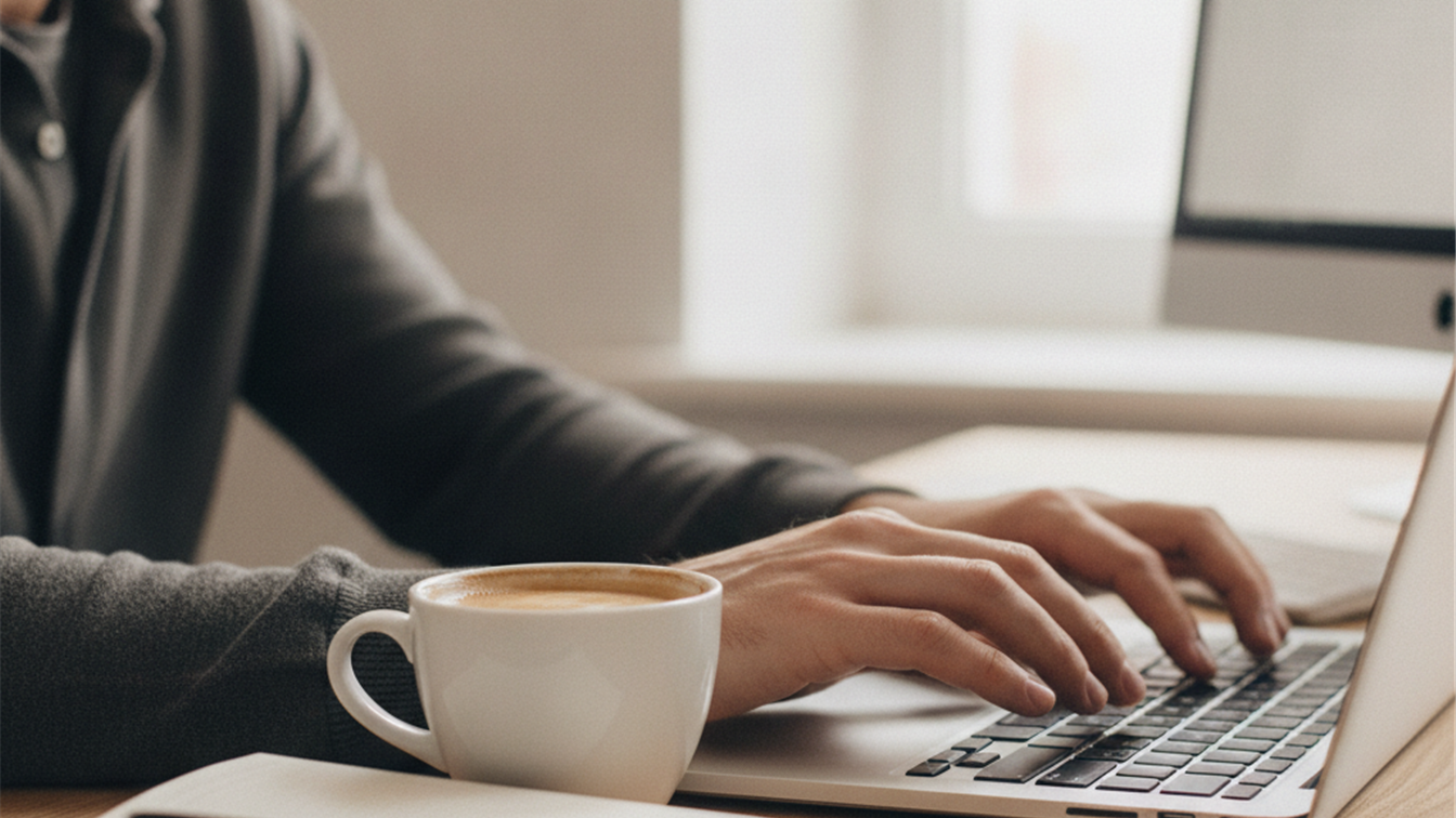 Persona trabajando en remoto desde casa en España