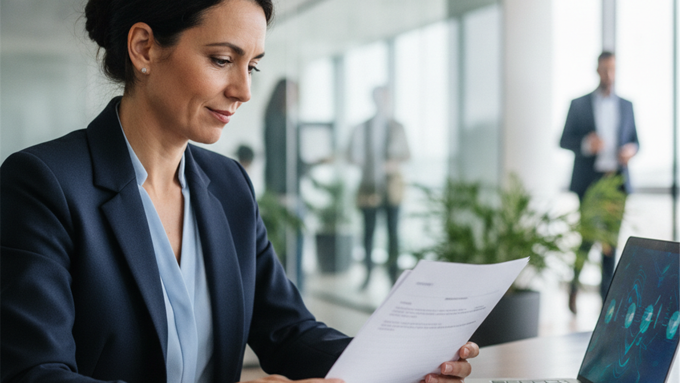 profesional revisando contrato de trabajo en oficina española