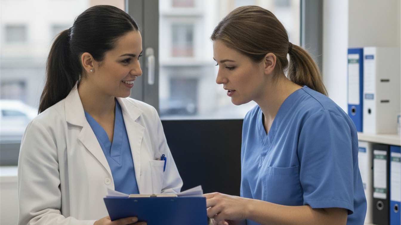 Enfermeros en consulta sanitaria en hospital español 2026