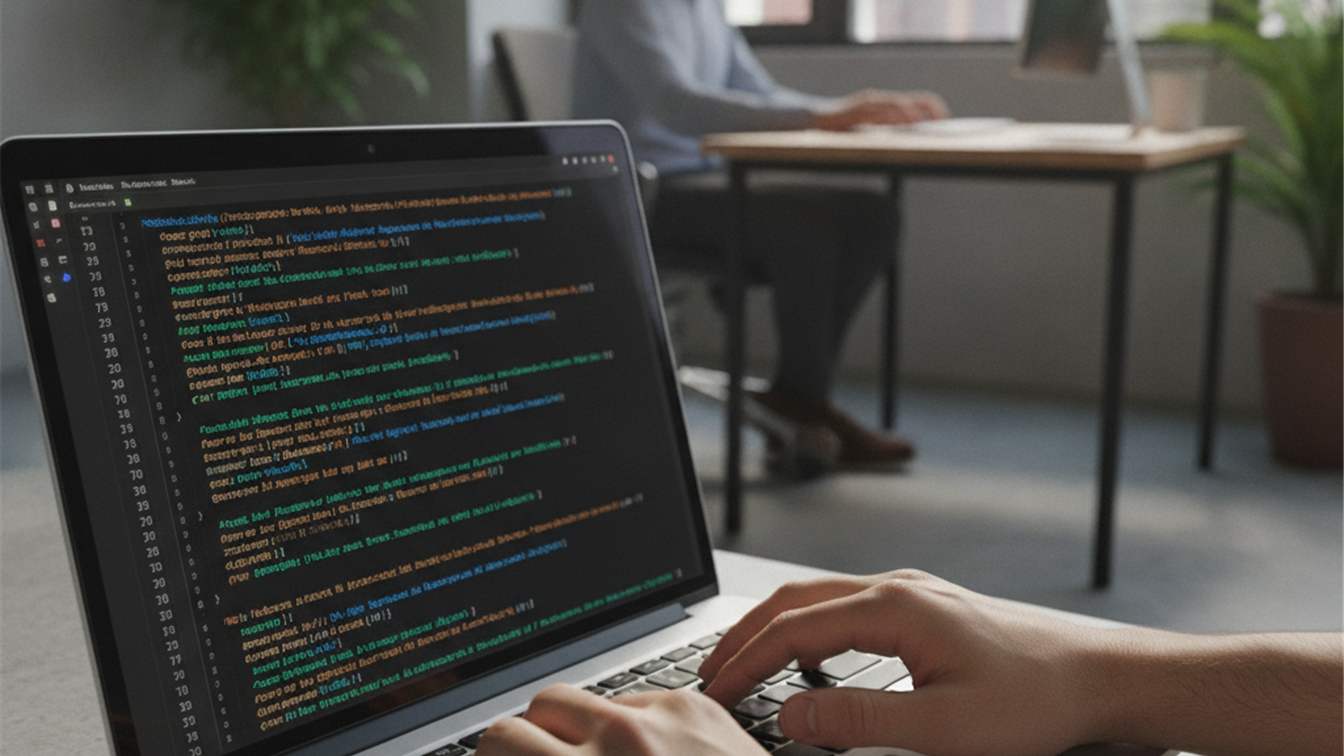 Profesional trabajando con código en empresa tecnologica española