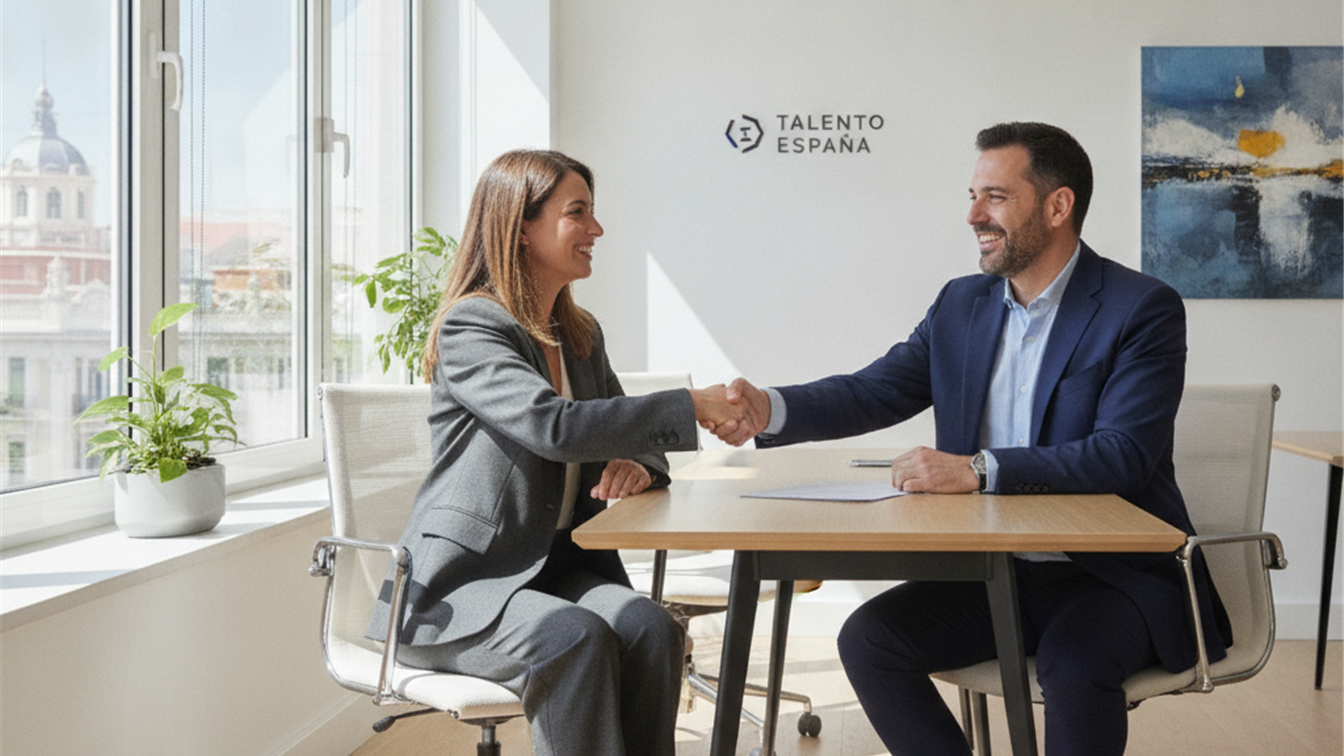 Entrevista de trabajo en oficina moderna de Madrid