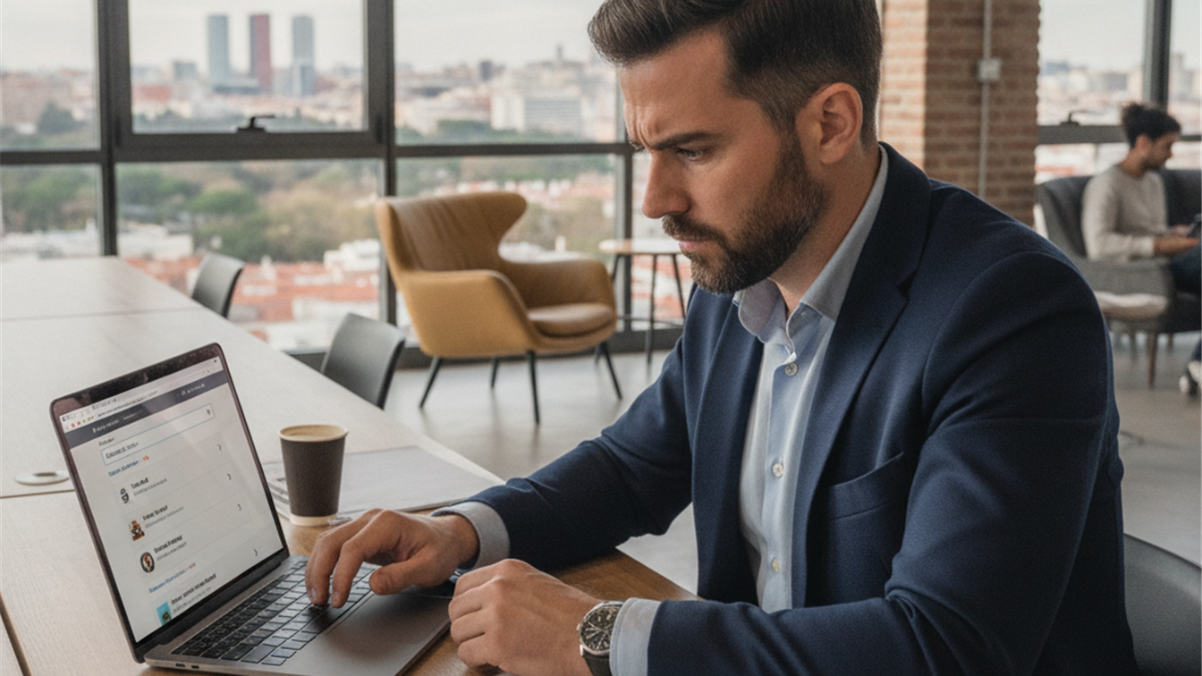 Profesional buscando empleo en Madrid en ordenador