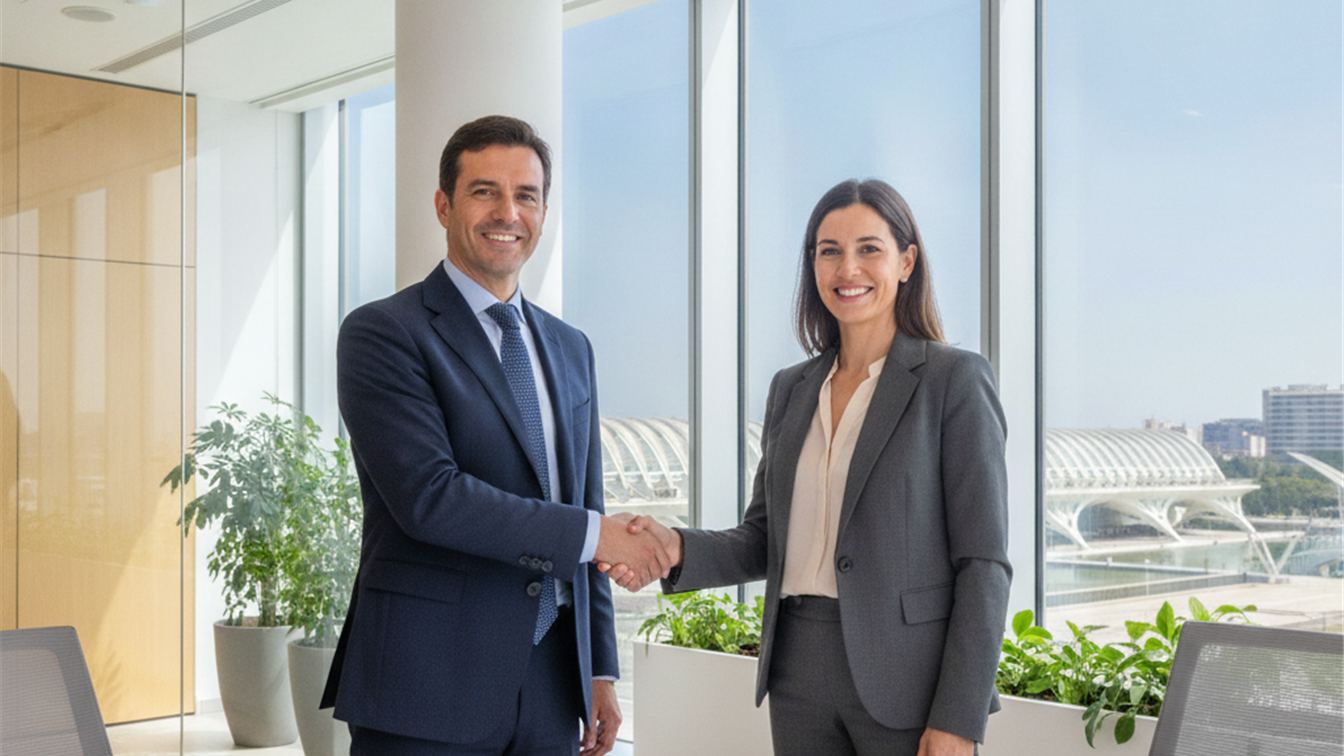 Entrevista de trabajo en Valencia, profesionales reunidos en oficina moderna